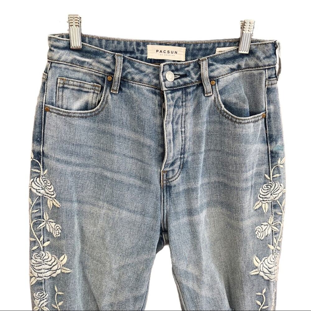 PacSun Distressed Embroidered High Rise Mom Jeans - Picture 5 of 9